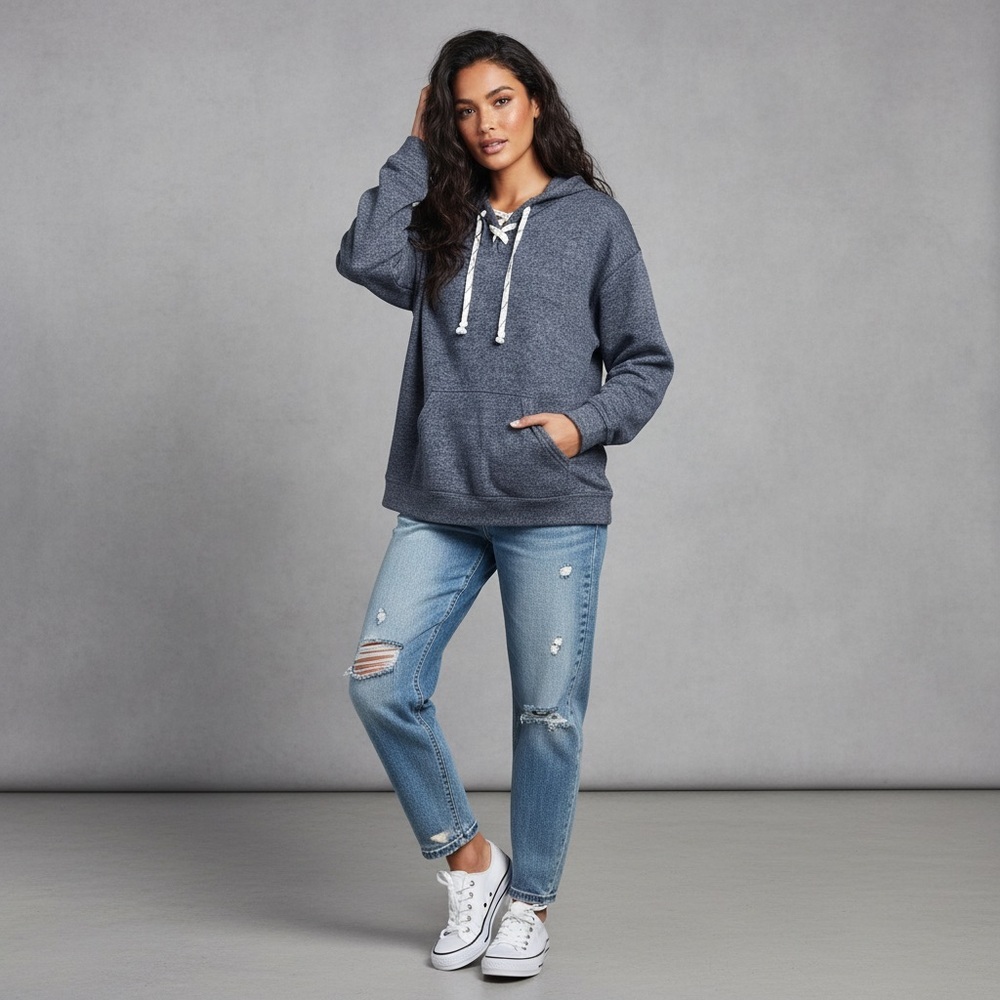 Vineyard Crew Heathered Blue Hoodie Nautical Coastal Oversized Sweatshirt XL
